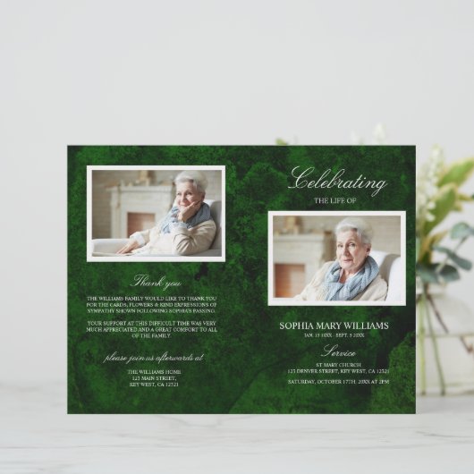 Het Groene en Zilveren Programma van de begrafenis (Staand voorkant)