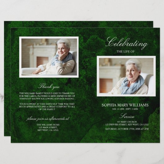 Het Groene en Zilveren Programma van de begrafenis (Voorkant / Achterkant)