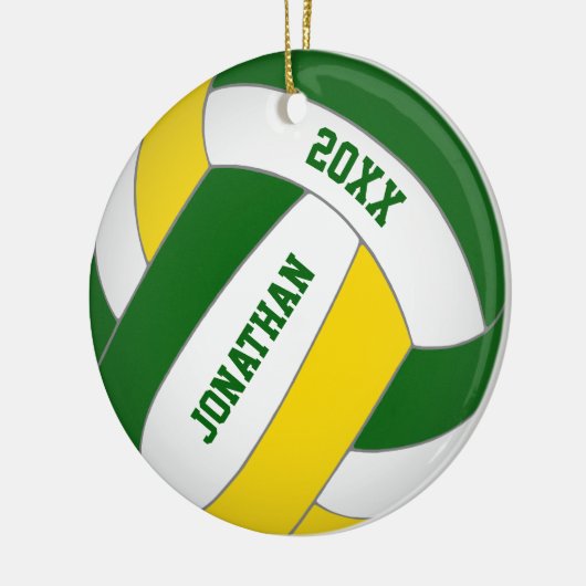 het groene goudsportteam vervolgt de volleybal jon keramisch ornament (Links)