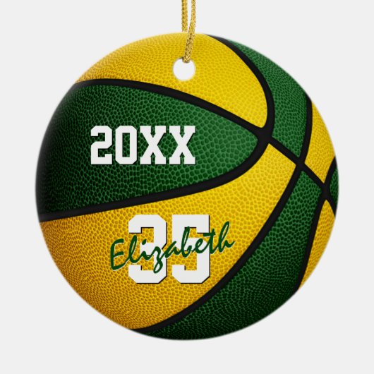 het groene goudteam kleuren basketbal keramisch ornament (Voorkant)