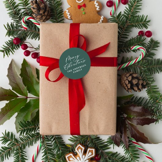 Het groene Kerstscript moderne minimale elegant Ronde Sticker