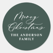 Het groene Kerstscript moderne minimale elegant Ronde Sticker (Voorkant)