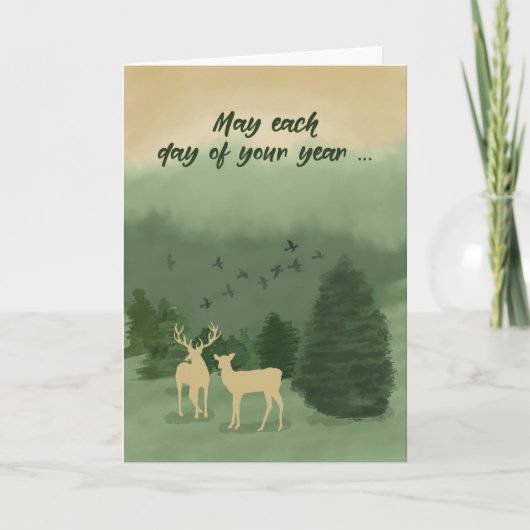 Het groene landschap van Birthday Deer met Evergre Kaart (Voorkant)