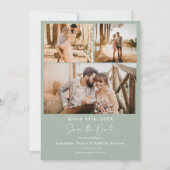 Het groene manuscript van de pagina 6 fotobruiloft save the date (Achterkant)