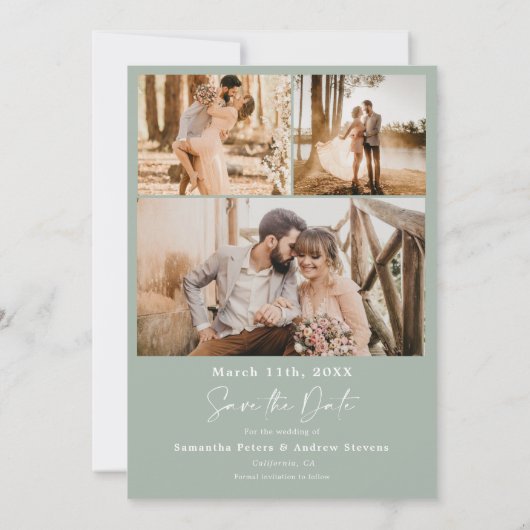 Het groene manuscript van de pagina 6 fotobruiloft save the date (Achterkant)