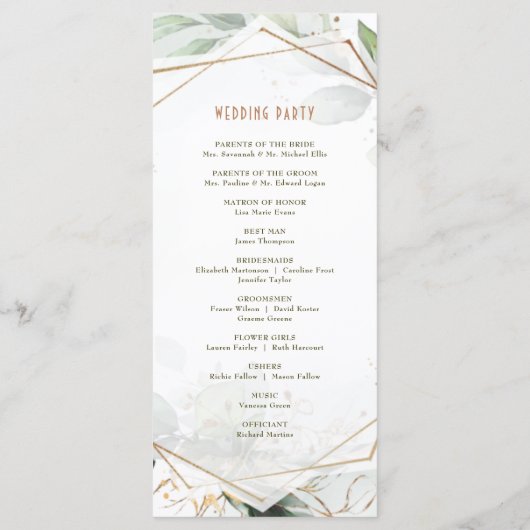 Het Groene Programma van het huwelijk & Gold Geome Programmakaart (Achterkant)