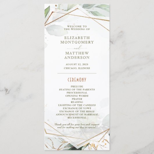 Het Groene Programma van het huwelijk & Gold Geome Programmakaart (Voorkant)