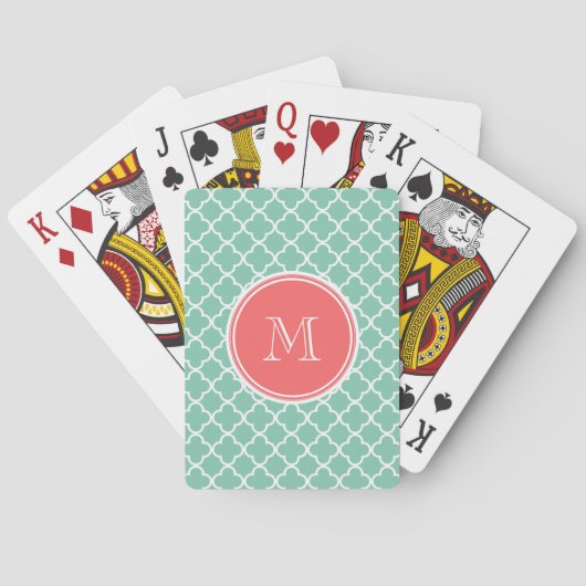 Het Groene Quatrefoil Patroon van de munt, het Pokerkaarten (Achterkant)