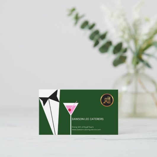 Het groene Tuxedo Suit Martini Glass van Elegant W Visitekaartje (Staand voorkant)