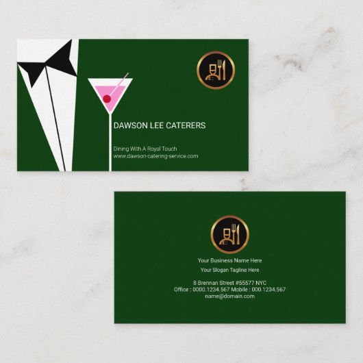 Het groene Tuxedo Suit Martini Glass van Elegant W Visitekaartje (Voorkant / Achterkant)
