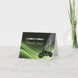 Het groene van de wegfietser/motorfiets huwelijk bedankkaart