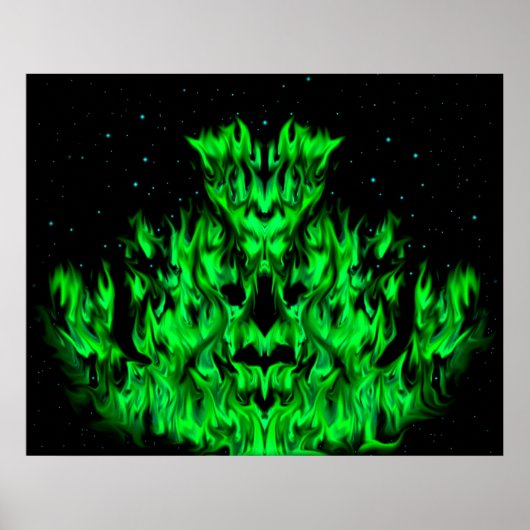 Het groene Vlammenmonster in De Sterrenhemel Poster (Voorkant)