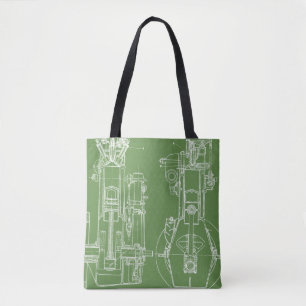 HET GROENE WIT VAN DE BLAUWDRUK VAN DE MECHANISCHE TOTE BAG