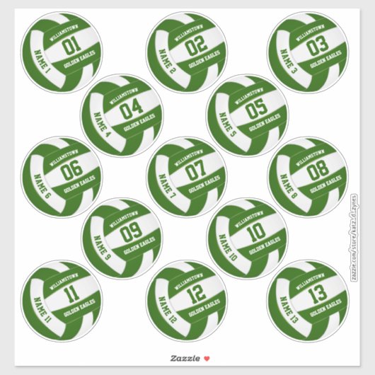 het groene witte volleybalteam kleuren spelersname sticker (Vel)