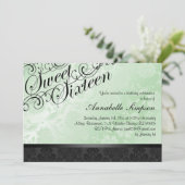Het groene & Zwarte Elegante BloemenDamast Sweet16 Kaart (Staand voorkant)
