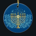 Het groetfestival van Golden menorah Hanukkah voor Keramisch Ornament<br><div class="desc">Goudmenorah Hanukkah groet festival voor de decoratie van licht</div>