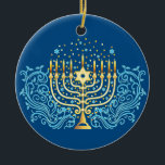 Het groetfestival van Golden menorah Hanukkah voor Keramisch Ornament<br><div class="desc">Goudmenorah Hanukkah groet festival voor de decoratie van licht</div>