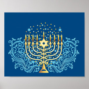 Het groetfestival van Golden menorah Hanukkah voor Poster