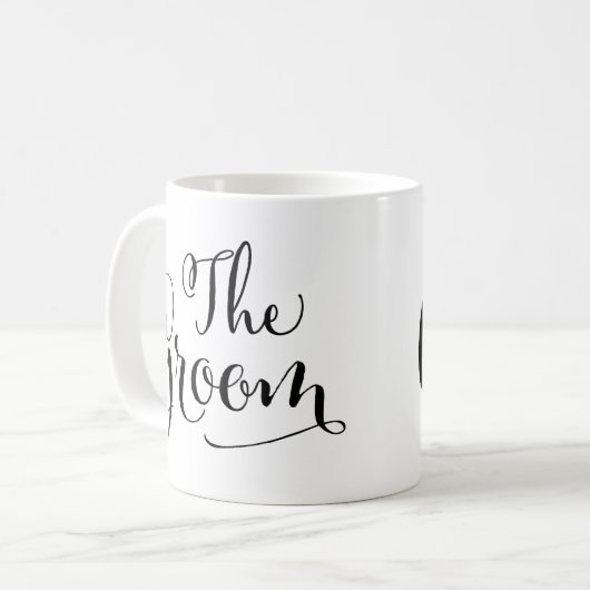 Het Groom Elegant Black Script Writing Wedding Koffiemok (Voorkant links)