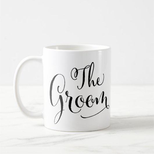 Het Groom Elegant Black Script Writing Wedding Koffiemok (Links)