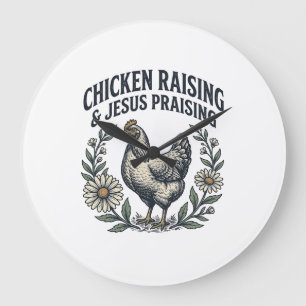 Het grootbrengen van kippen & Jezus prijzen Vintag Grote Klok