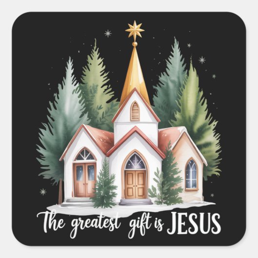 Het Grootste Geschenk is Jezus Kerstmis Kerk Chris Vierkante Sticker (Voorkant)