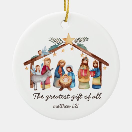 Het grootste geschenk van alle kerststal gewoonte keramisch ornament (Voorkant)