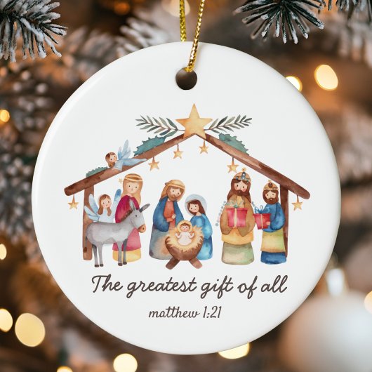 Het grootste geschenk van alle kerststal gewoonte keramisch ornament