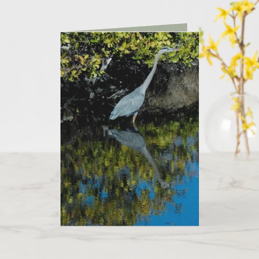Het grote Blauwe Wenskaart van de Reiger #1 Kaart (Gele Bloem)