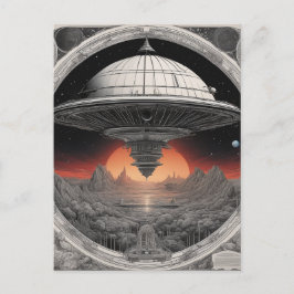 Het grote donkere ruimteschip voer diep door briefkaart