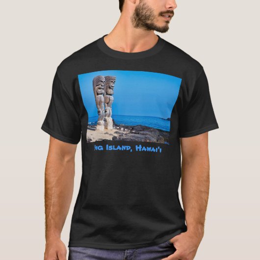 Het grote eiland Hawaii, Tikis in het Paradijs T-shirt (Voorkant)