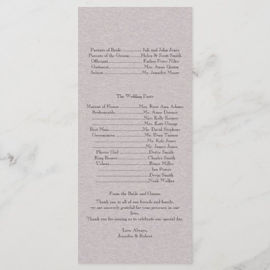 Het grote gemakkelijke huwelijksprogramma programmakaart (Achterkant)