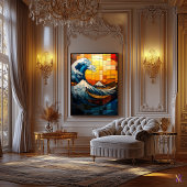 Het grote golf Glas in lood mozaïek artwork Canvas Afdruk