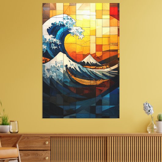 Het grote golf Glas in lood mozaïek artwork Canvas Afdruk (Insitu (Woonkamer))