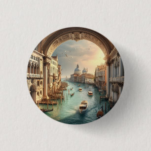 Het Grote Kanaal in Venetië Italië Reizen Ronde Button 3,2 Cm