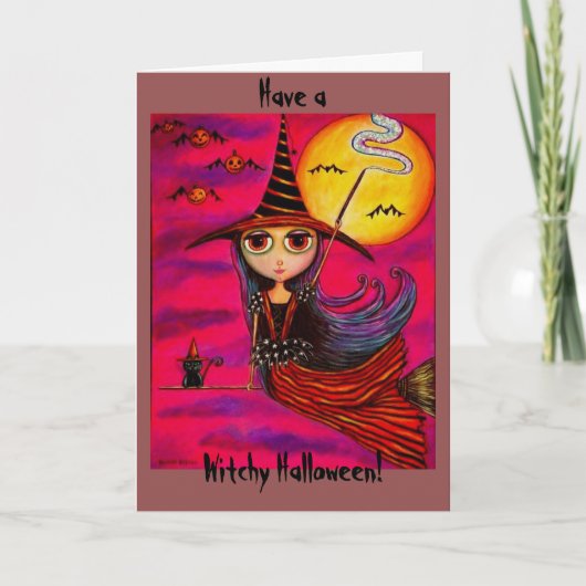 Het grote Meisje van de Heks van Halloween van het Kaart (Voorkant)