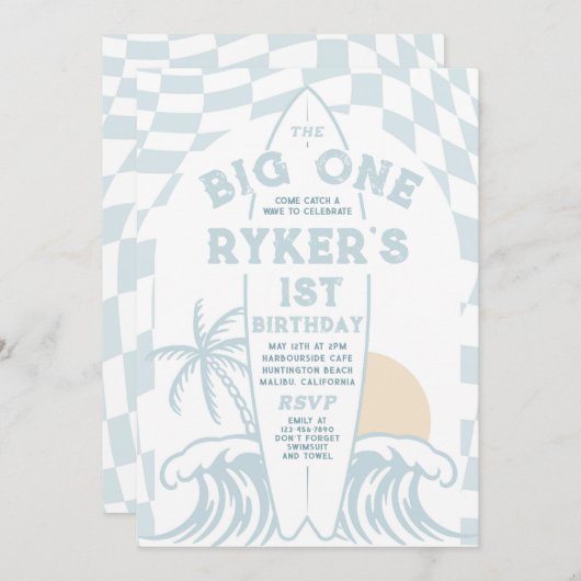 Het grote moderne Surf 1e verjaardagsfeestje Kaart (Voorkant / Achterkant)