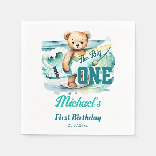 Het grote surfen verjaardagsfeestje servies servet (Voorkant)