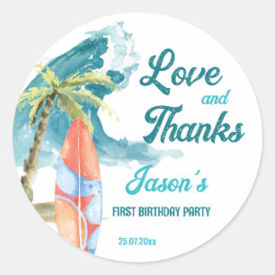 Het grote surfende retro-strandfeest bedankt je ronde sticker