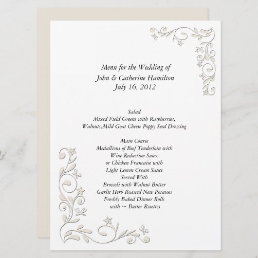 Het grote Wit en Zand Menu van de Lijst van de Wed (Voorkant / Achterkant)