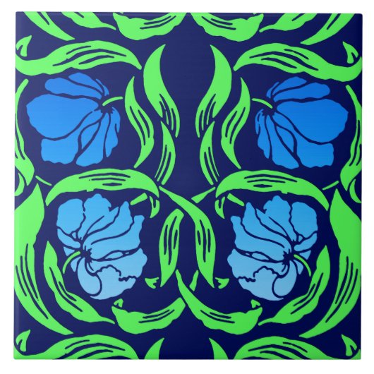 Het Guichelheil van William Morris, Blauw en Groen Tegeltje (Voorkant)