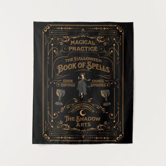Het Halloween Book of Spells | Gothic Bosbouw Wandkleed (Voorkant)