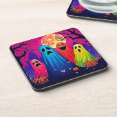 Het Halloween Party Design van Neon Ghosts Bier Onderzetter (Linkerzijde)