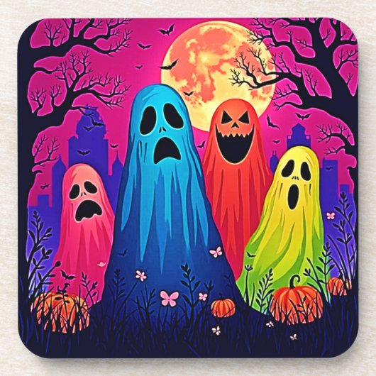 Het Halloween Party Design van Neon Ghosts Bier Onderzetter (Voorkant)
