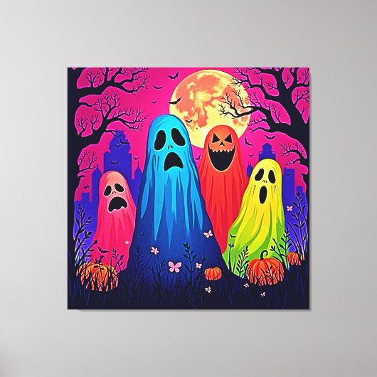 Het Halloween Party Design van Neon Ghosts Canvas Afdruk (Voorkant)