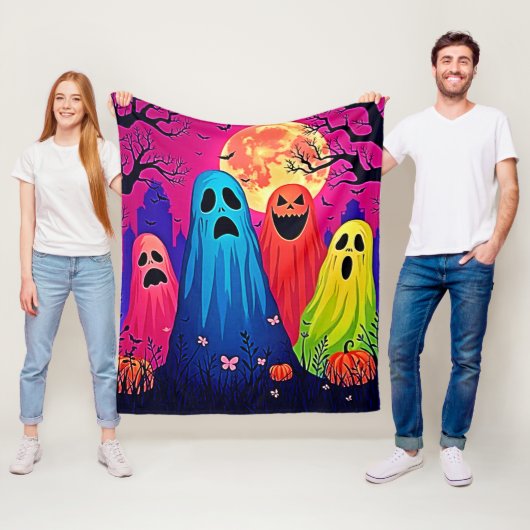 Het Halloween Party Design van Neon Ghosts Fleece Deken (In situ)