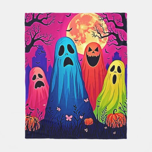 Het Halloween Party Design van Neon Ghosts Fleece Deken (Voorkant)