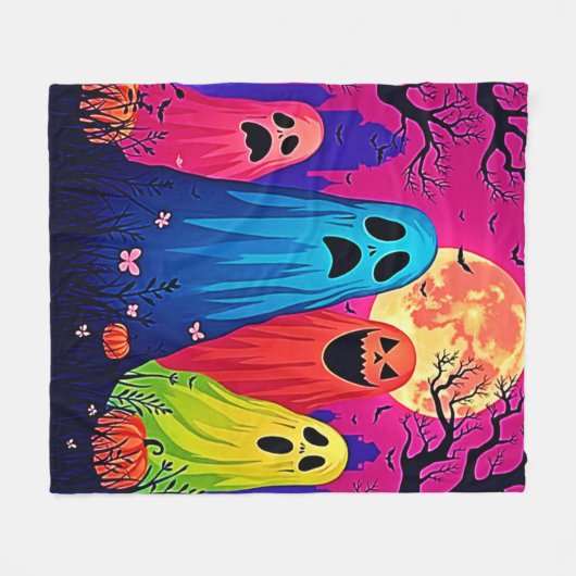 Het Halloween Party Design van Neon Ghosts Fleece Deken (Voorkant (Horizontaal))