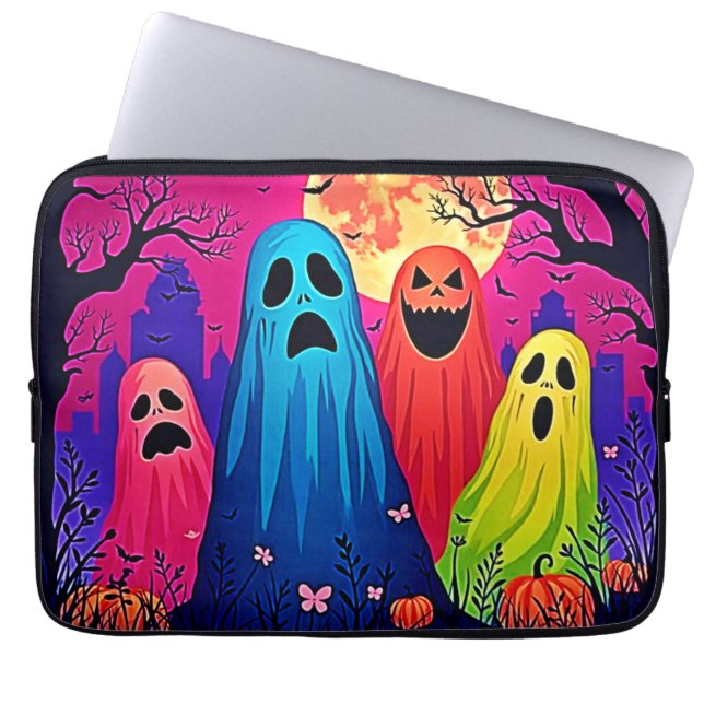 Het Halloween Party Design van Neon Ghosts Laptop Sleeve (Voorkant)