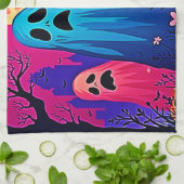 Het Halloween Party Design van Neon Ghosts Theedoek (Gevouwen)